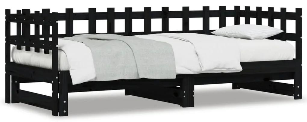 Καναπές Κρεβάτι Συρόμενος Μαύρος 2x(80x200) εκ. από Μασίφ Πεύκο