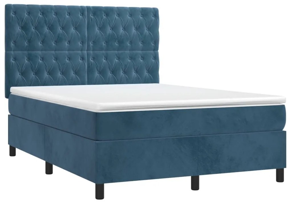 Κρεβάτι Boxspring με Στρώμα Σκούρο Μπλε 140x190 εκ. Βελούδινο - Μπλε