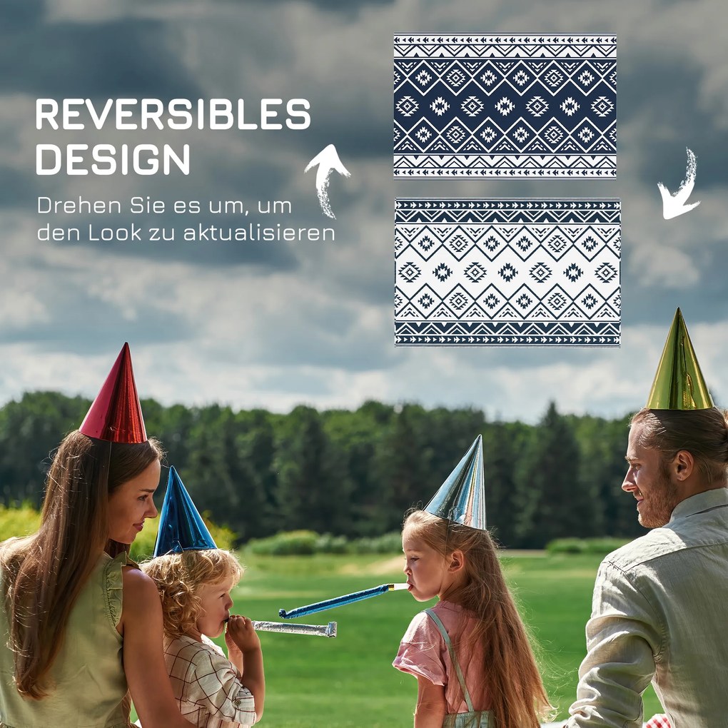 Outsunny Υπαίθριο Χαλί Χαλί Βεράντας, Ανθεκτικό στις Καιρικές Συνθήκες, Μοντέρνο Σχέδιο, 182 cm x 274 cm x 0,3 cm, Μαύρο + Λευκό