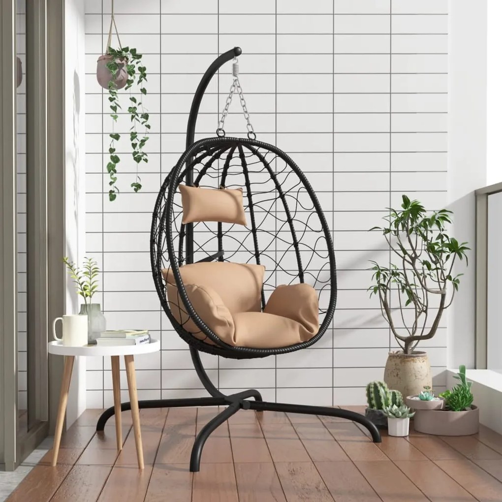 vidaXL Πολυθρόνα Egg Κρεμαστή Taupe Συνθετικό Ρατάν/Ατσάλι με Μαξιλάρι