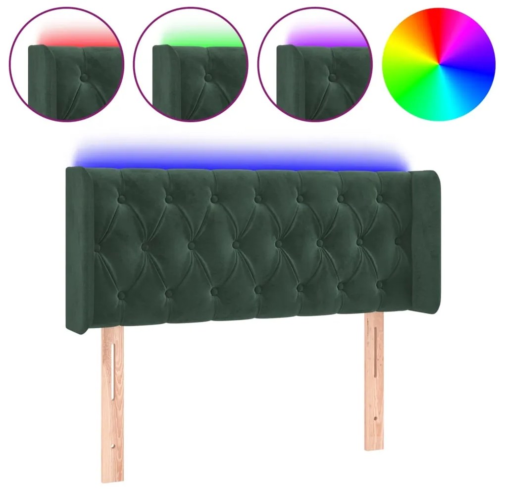 vidaXL Κεφαλάρι Κρεβατιού LED Σκούρο Πράσινο 103x16x78/88εκ. Βελούδινο