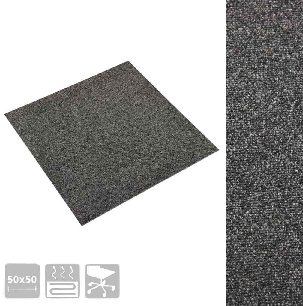 vidaXL Μοκέτα Πλακάκι 20 τεμ. Ανθρακί 5 μ² 50x50 εκ.