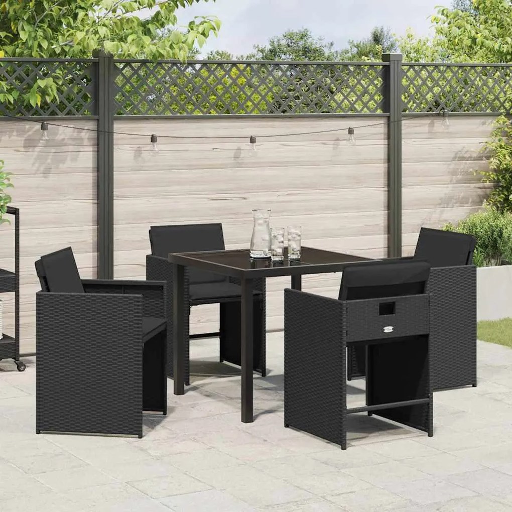 vidaXL Σέτ φαγητού για κήπο με μαξιλάρι 5 pcs Μαύρο Πολυ ράταν
