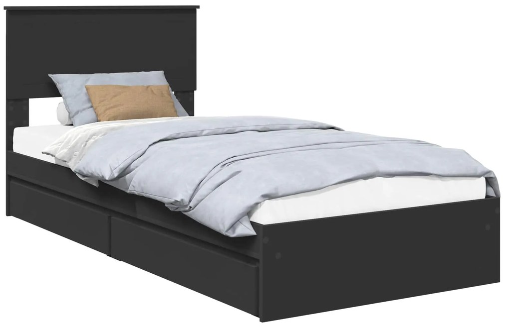 vidaXL Κρεβάτι Αποθήκης Μαύρο 90 x 190 cm Επεξεργασμένο ξύλο