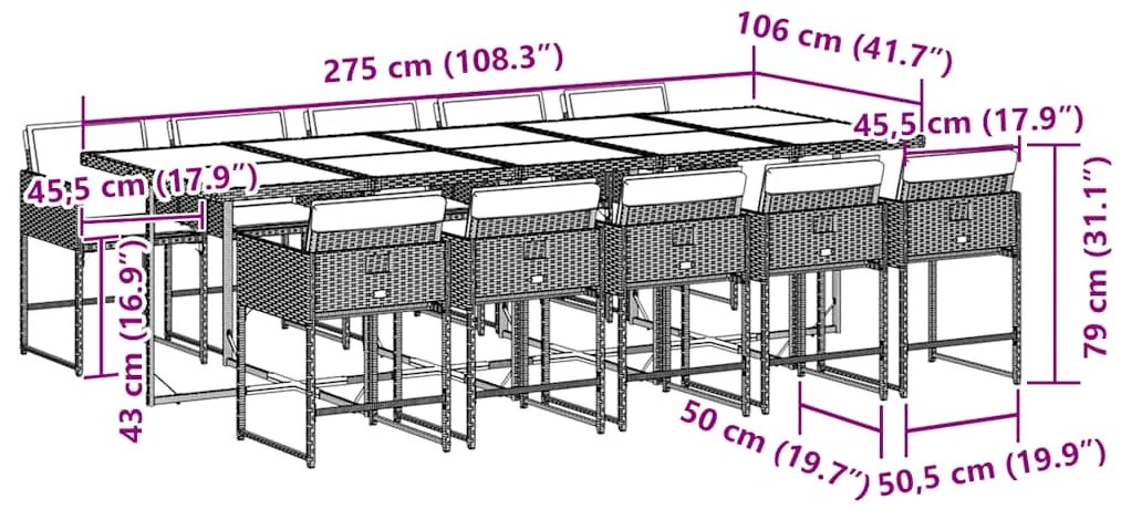 vidaXL Σετ Τραπεζαρίας Κήπου 11 Τεμαχίων Γκρι Συνθ. Ρατάν με Μαξιλάρια