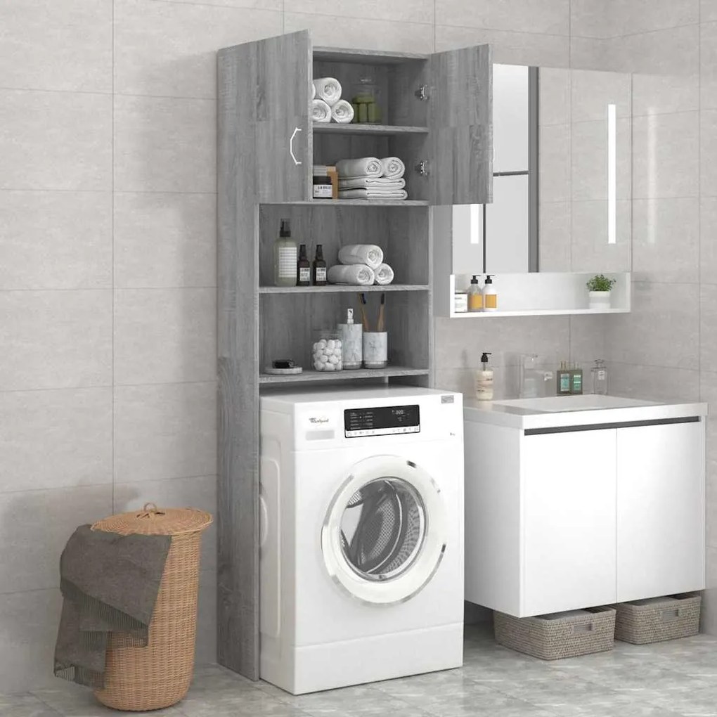 vidaXL Ντουλάπι Πλυντηρίου Γκρι Sonoma 64 x 25,5 x 190 εκ.