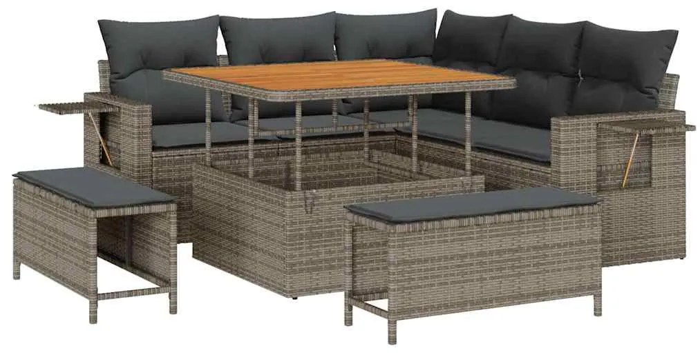 vidaXL Σετ Καναπέ Κήπου με μαξιλάρι 8 pcs Γκρι συνθετικό ρατάν