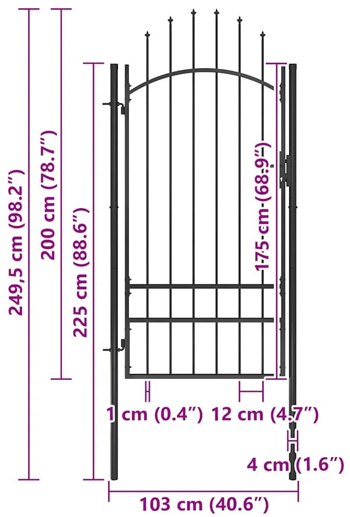vidaXL Καγκελόπορτα Μαύρη 1 x 2,5 μ. Ατσάλινη