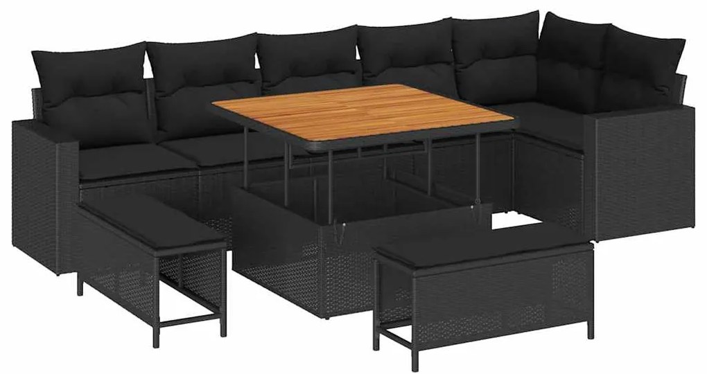vidaXL Σετ Καναπέ Κήπου 9 pcs Μαύρο συνθετικό ρατάν