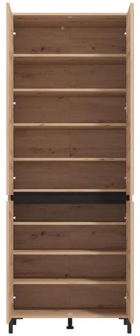 Παπουτσοθήκη - Ντουλάπα Flannan 2K4V 2OG Artisan Oak - Μαύρο Μάτ 80x40x205 εκ. 80x40x205 εκ.