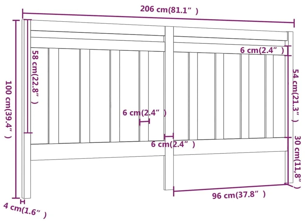 vidaXL Κεφαλάρι Κρεβατιού Μελί 206 x 4 x 100 εκ. από Μασίφ Ξύλο Πεύκου