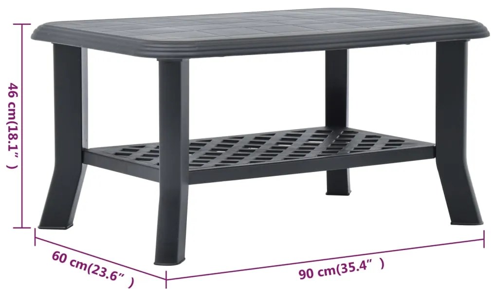 vidaXL Τραπεζάκι Σαλονιού Ανθρακί 90 x 60 x 46 εκ. Πλαστικό