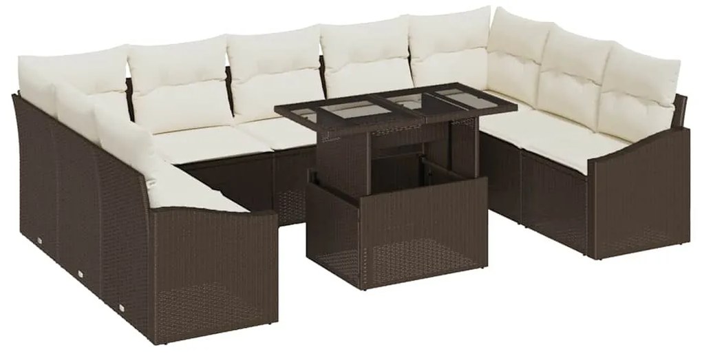 vidaXL Σετ Καναπέ Κήπου 10 pcs Καφέ και κρεμ 100 x 55 x 73 εκ