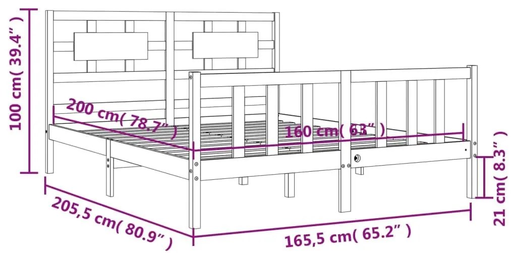 Σκελετός Κρεβατιού Χωρίς Στρώμα 160x200 εκ Μασίφ Ξύλο Πεύκου - Καφέ