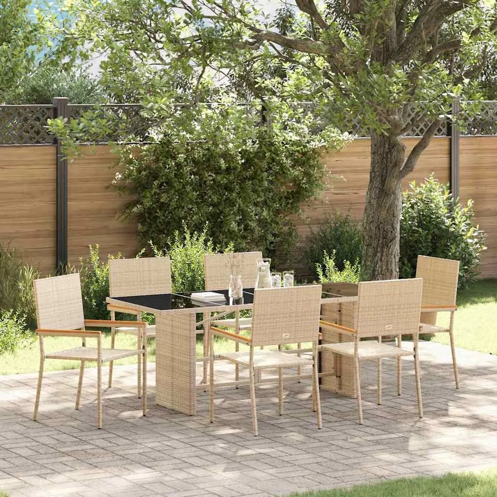 vidaXL Σέτ φαγητού για κήπο 7 pcs Μπεζ 190 x 80 x 75 εκ.