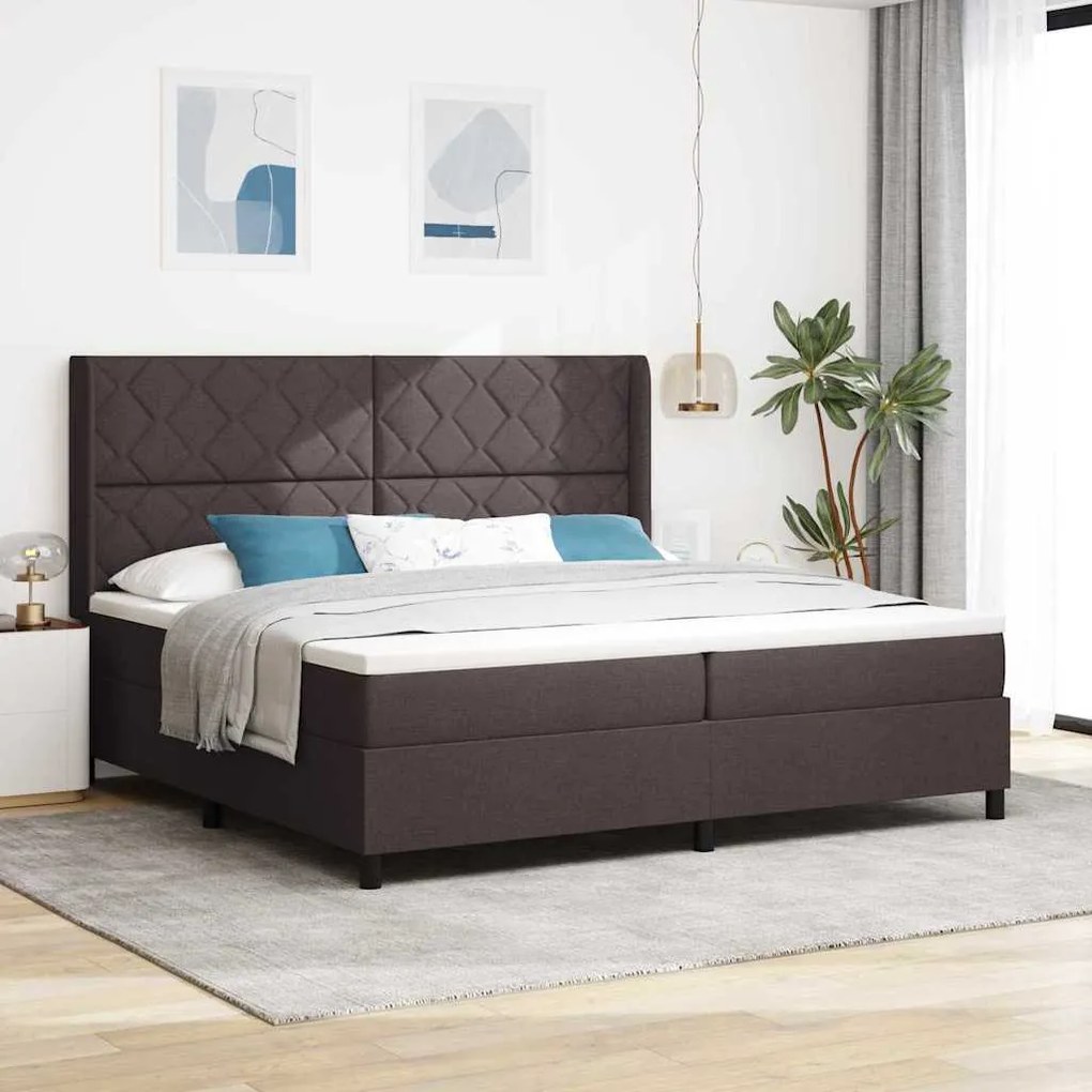 vidaXL Κρεβάτι Box Spring με Στρώμα Σκούρο Καφέ 200x200 εκ. Ύφασμα