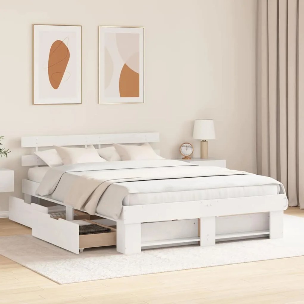 vidaXL Σκελετός Κρεβατιού Λευκό 150 x 200 cm Μασίφ ξύλο πεύκου