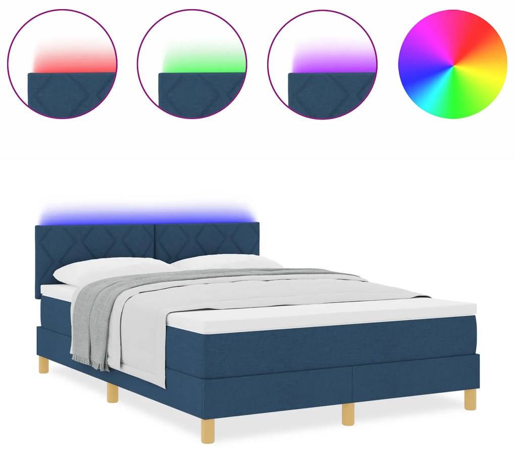 vidaXL Βάση Κρεβατιού με Στρώμα & LED Μπλε 140x200 εκ. Ύφασμα