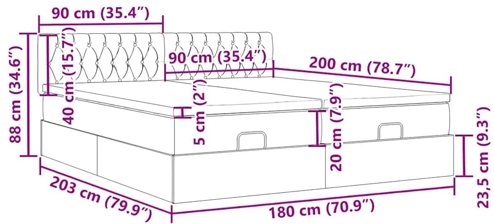 Οθωμανικό κρεβάτι με στρώματα Μαύρο 180x200cm Velvet - Μαύρο