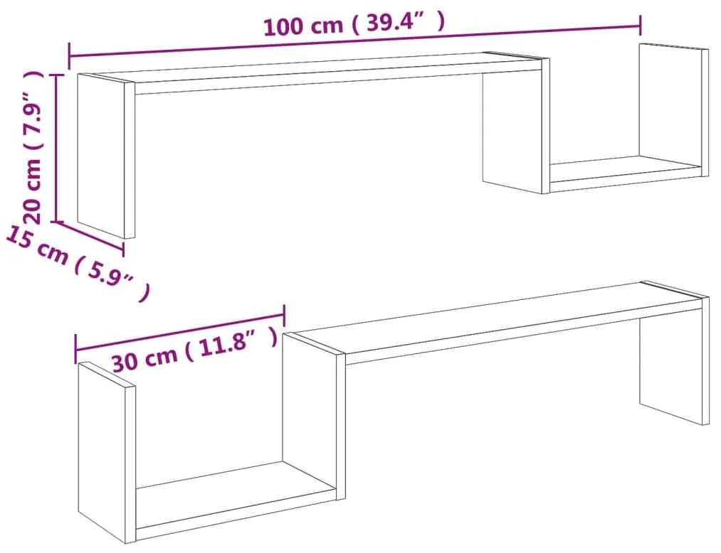 Ραφιέρες Τοίχου 2 τεμ Sonoma Δρυς 100 x 15 x 50 εκ. Επεξ. Ξύλο - Καφέ