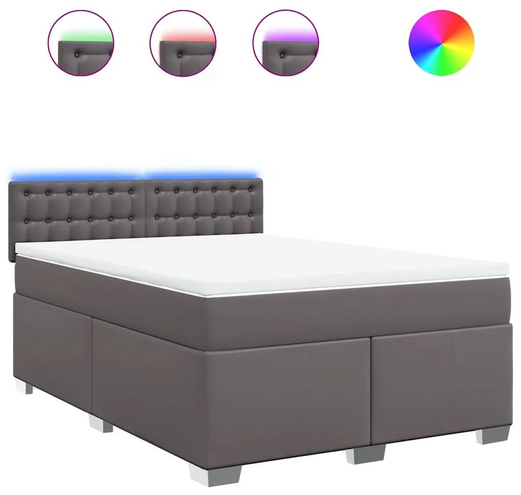 vidaXL Κρεβάτι Boxspring με Στρώμα Γκρι 140x190εκ. από Συνθετικό Δέρμα