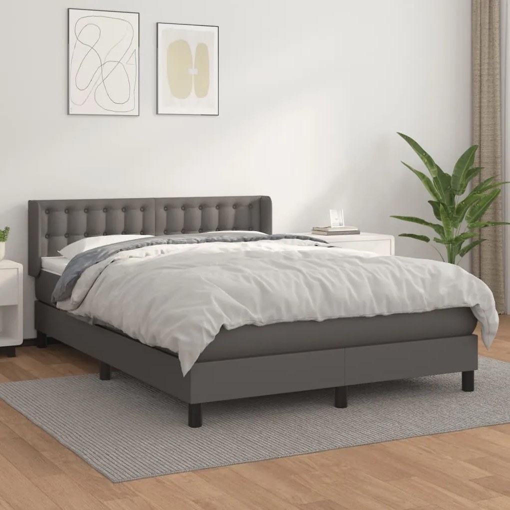 vidaXL Κρεβάτι Boxspring με Στρώμα Γκρι 140x190εκ. από Συνθετικό Δέρμα