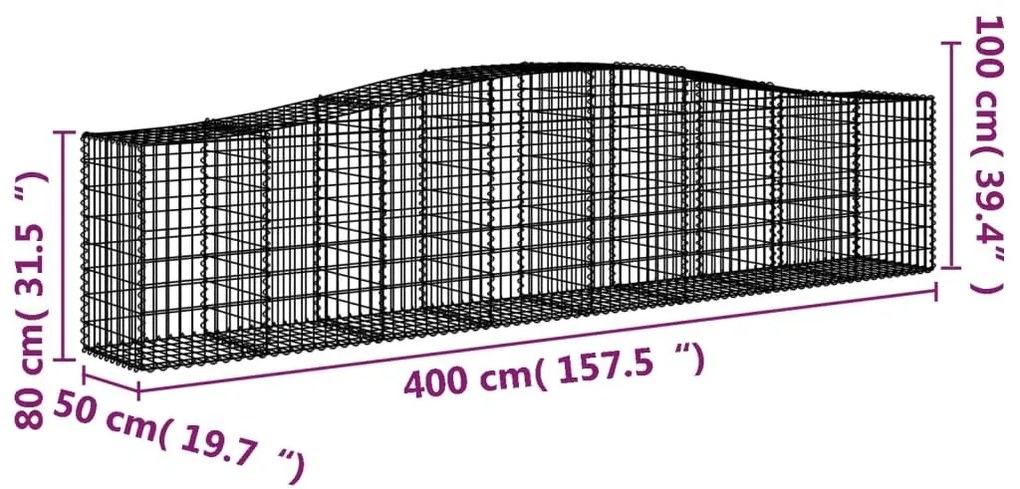 Συρματοκιβώτια Τοξωτά 15 τεμ. 400x50x80/100 εκ. Γαλβαν. Ατσάλι - Ασήμι