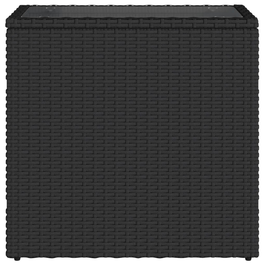 vidaXL Τραπέζι Κήπου με Γυάλινη Επιφ. Μαύρο 58x27,5x55 εκ. Συνθ. Ρατάν