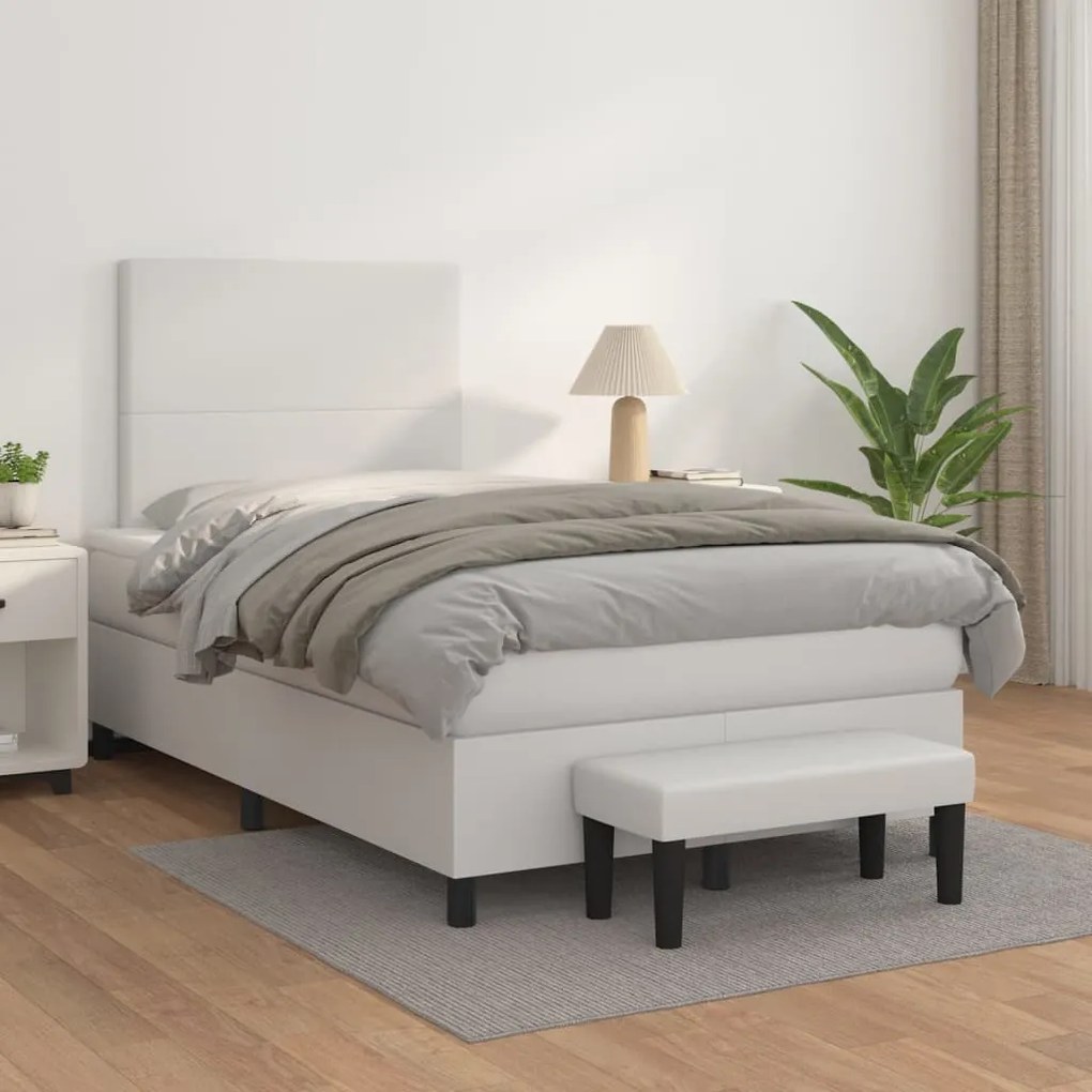 Κρεβάτι Boxspring με Στρώμα Λευκό 120x200εκ.από Συνθετικό Δέρμα - Λευκό