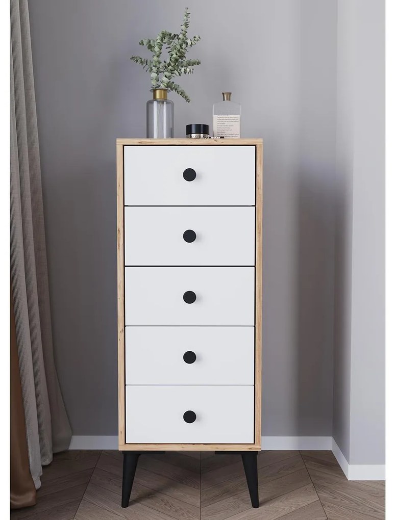 Συρταριέρα ArteLibre AMARI Δρυς/Λευκό Μοριοσανίδα 43x43x114cm