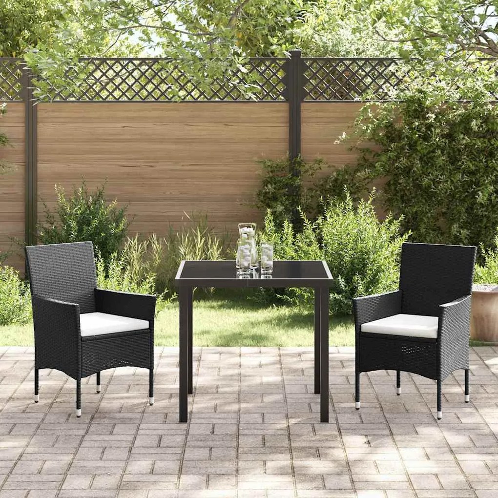 vidaXL Σέτ φαγητού για κήπο με μαξιλάρι 3 pcs Μαύρο Πολυ ράταν