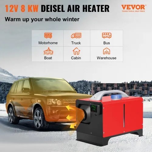 VEVOR Diesel Air Heater, 8KW Parking Heater, All in One 12V Truck Heater, One Outlet Hole, with Black LCD, Remote Control, Fast Heating Diesel Heater, For RV Truck, Boat, Bus, Car Trailer, Motorhomes
