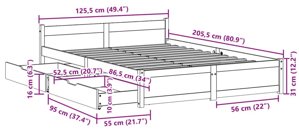 ΣΚΕΛΕΤΟΣ ΚΡΕΒ. ΧΩΡΙΣ ΣΤΡΩΜΑ ΛΕΥΚΟ 120X200 ΕΚ ΜΑΣΙΦ ΠΕΥΚΟ 3301687