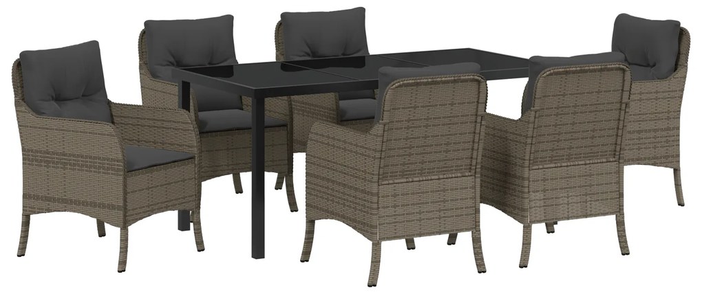 vidaXL Σέτ φαγητού για κήπο με μαξιλάρι 7 pcs Γκρι Πολυ ράταν