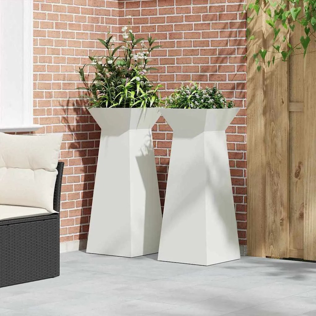 vidaXL Γλάστρες Κήπου 2 τεμ με Κουπάτ Λευκό 40x40x100 εκ, Χάλυβας