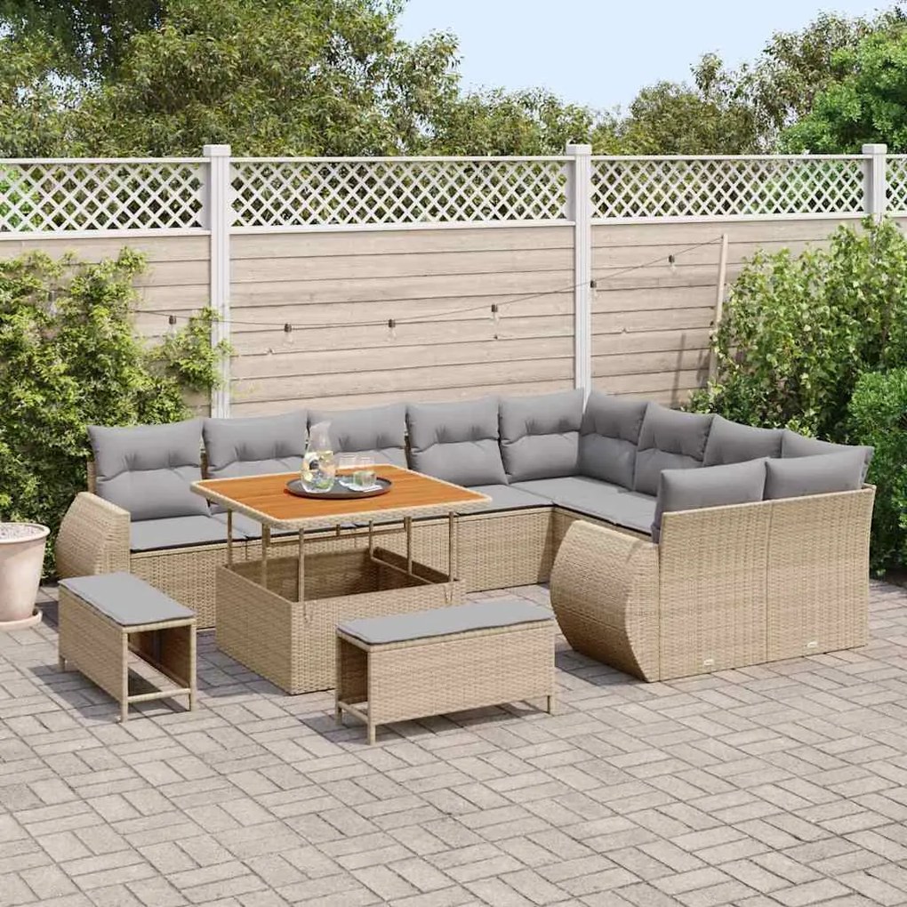 vidaXL Σετ Καναπέ Κήπου 12 pcs Μπεζ συνθετικό ρατάν