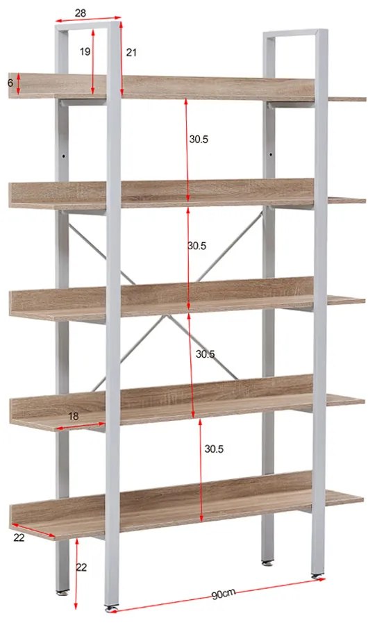 HORIZON ΒΙΒΛΙΟΘΗΚΗ 5ΡΑΦΙΑ SONOMA ΜΑΥΡΟ 120x28xH170cm