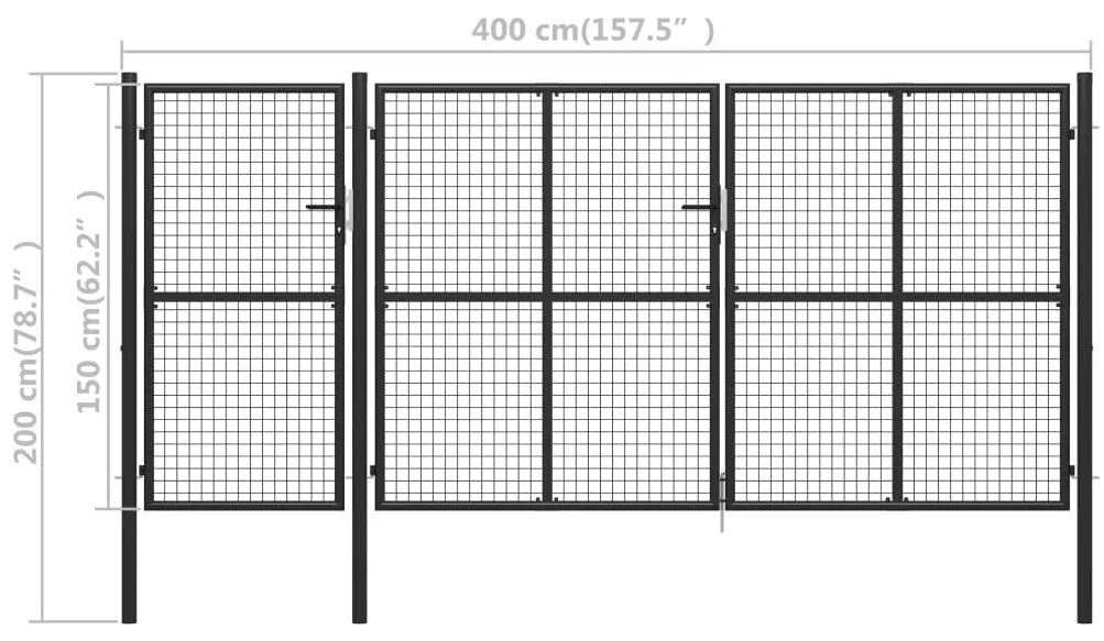 vidaXL Πόρτα Περίφραξης Κήπου Ανθρακί 400 x 150 εκ. Ατσάλινη