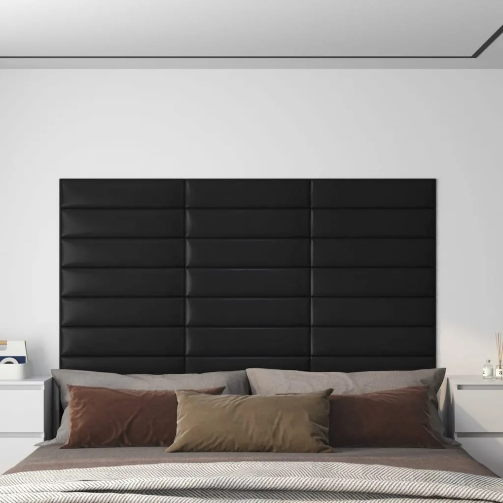vidaXL Πάνελ Τοίχου 12 τεμ. Μαύρα 60x15 εκ. 1,08 μ² Συνθετικό Δέρμα