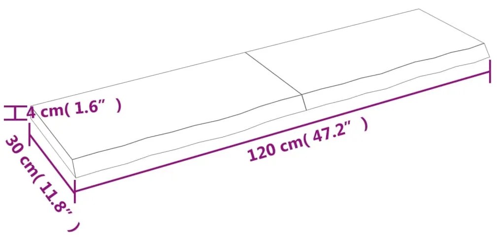 Ράφι Τοίχου Ανοιχτό Καφέ 120x30x(2-4)εκ. Επεξ. Μασίφ Ξύλο Δρυός - Καφέ