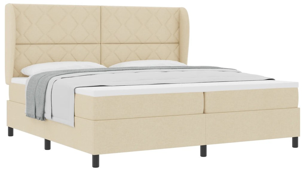 vidaXL Κρεβάτι με ελατήρια με στρώμα Κρεμ 200 x 200 cm ύφασμα