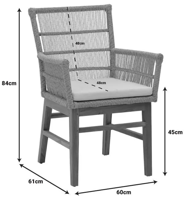 Πολυθρόνα Inca  teak ξύλο και pe σχοινί σε φυσική-μπεζ απόχρωση με μαξιλάρι 60x61x90εκ 60x61x90 εκ.