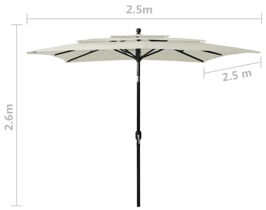 Ομπρέλα 3 Επιπέδων Χρώμα της Άμμου 2,5x2,5 μ με Ιστό Αλουμινίου - Μπεζ