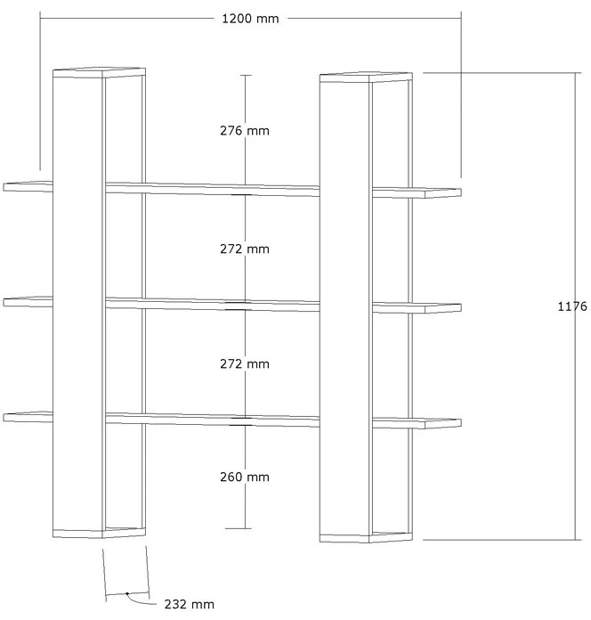 Βιβλιοθήκη Yotek pakoworld σε καρυδί απόχρωση 120x23x120εκ (1 τεμάχια)