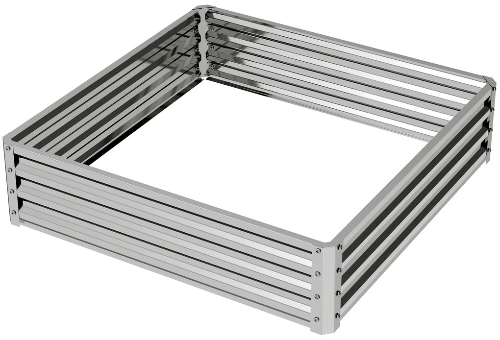 Παρτέρι κήπου Outsunny, γλάστρα με ατσάλινο περίβλημα, Ασημί, 120 x 120 x 30 cm