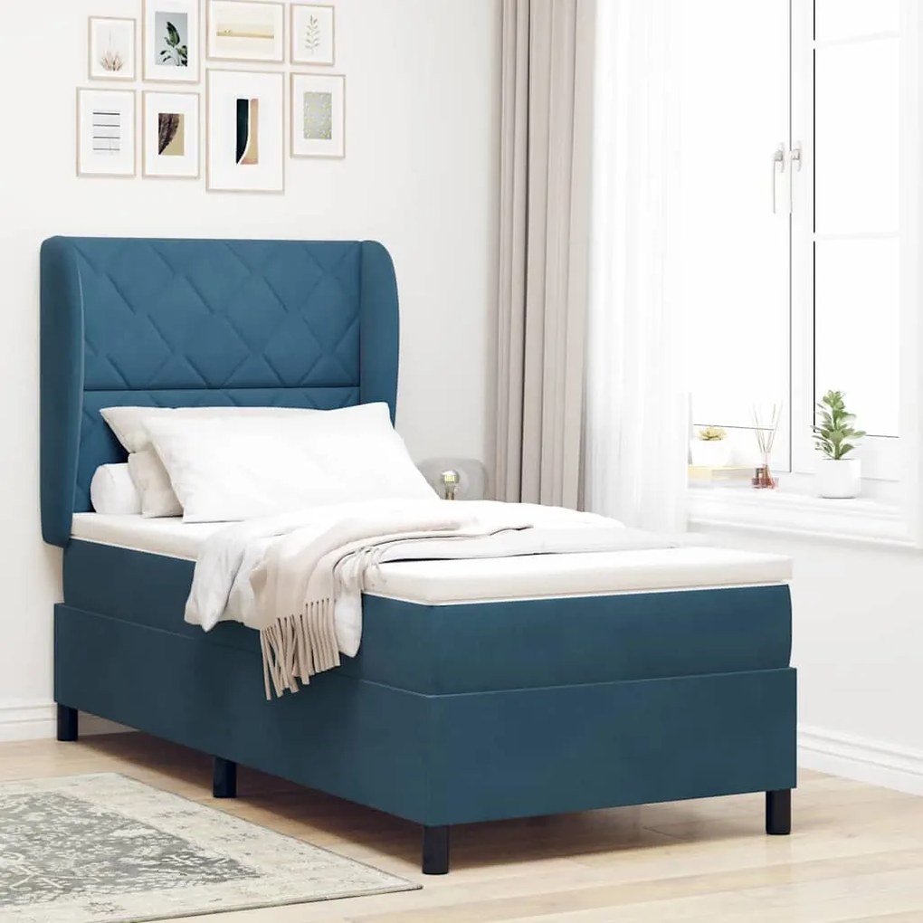 vidaXL Κρεβάτι με ελατήρια και στρώμα Μπλε 90x190 εκ, Βελούδο