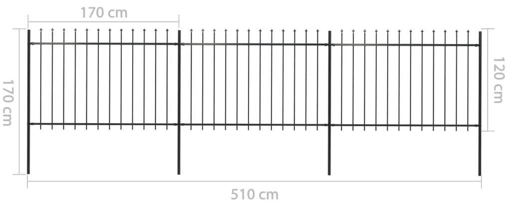 vidaXL Κάγκελα Περίφραξης με Λόγχες Μαύρα 5,1 x 1,2 μ. από Χάλυβα