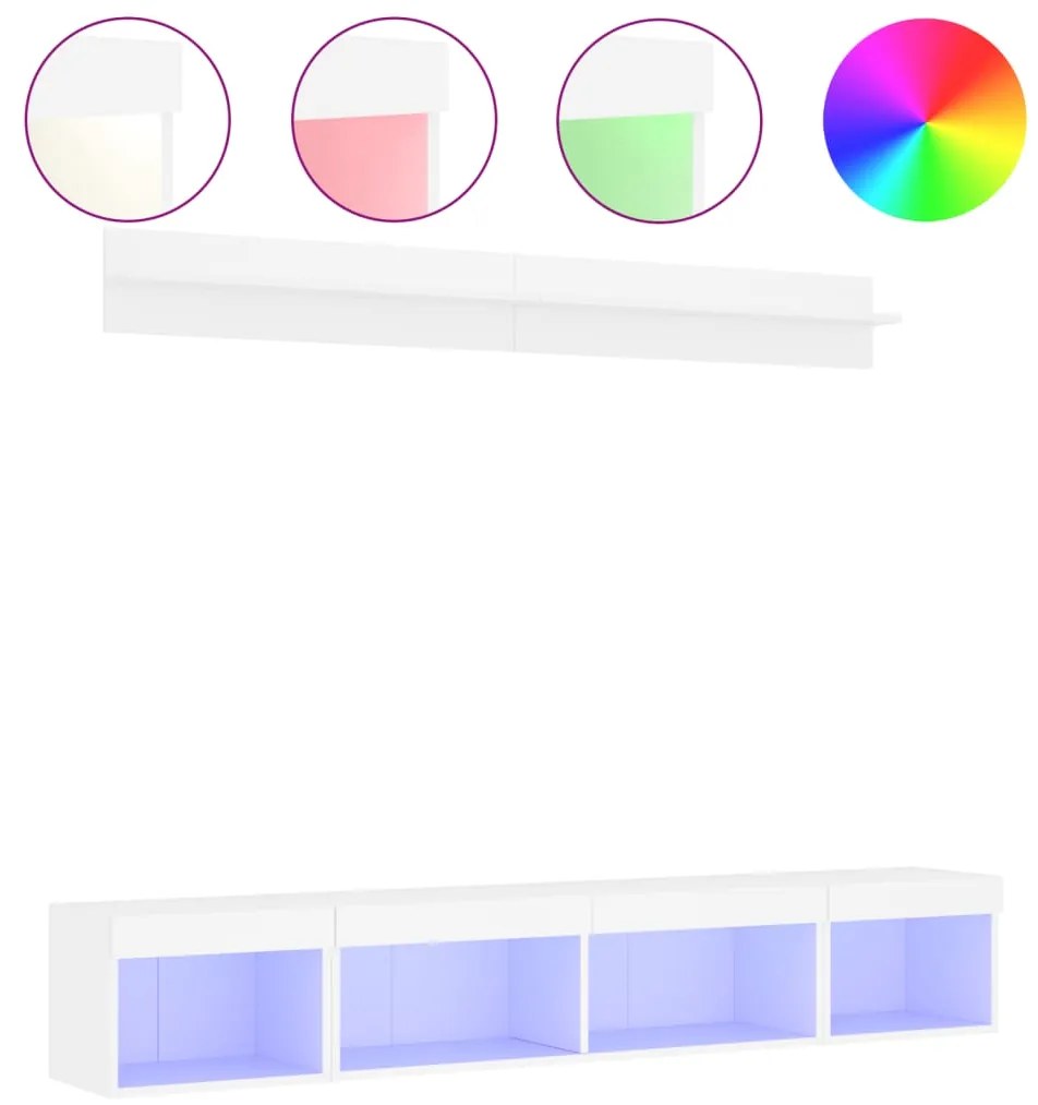 vidaXL Έπιπλα Τοίχου Τηλεόρασης 5 τεμ LED Λευκά από Επεξεργασμένο Ξύλο