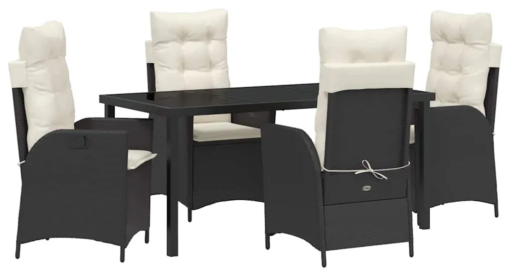 vidaXL Σέτ φαγητού για κήπο με μαξιλάρι 5 pcs Μαύρο συνθετικό ρατάν