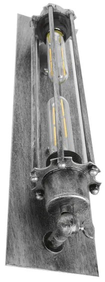 GloboStar REBELL 01567 Vintage Industrial Φωτιστικό Τοίχου Απλίκα Δίφωτο Ασημί Σκουριά Μεταλλικό Πλέγμα Μ9.5 x Π10 x Υ47cm - 01567